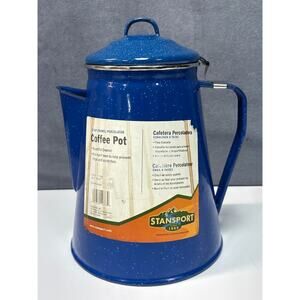 Stan Sport Enamel Coffee Pot 8 Cups Camp Pot Blue Speckled #10343